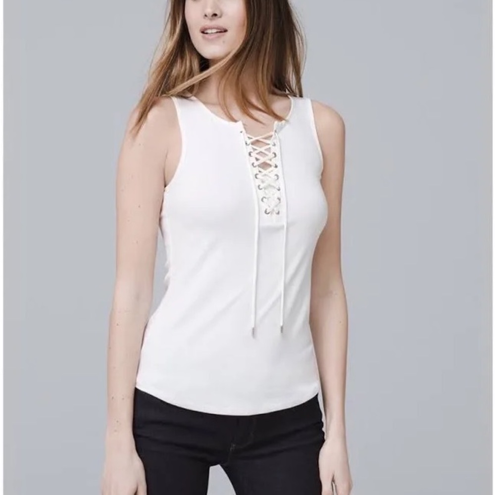 White House Black Market White Lace-Up Tank Top
